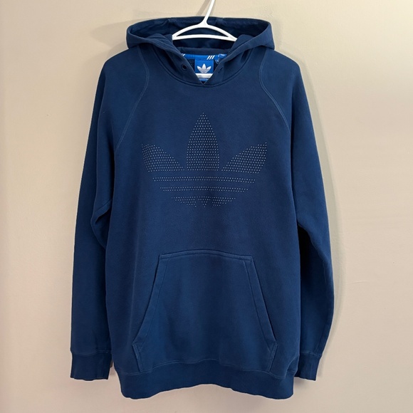Adidas Blue Pull Over Hoodie with Large Logo - Picture 2 of 11